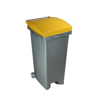 Kosz na śmieci z pedałem do segregacji odpadów TATACOLOR 80 l - szary pojemnik, żółta pokrywa